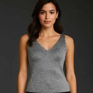 After Six shimmer Sleeveless cocktail tank Blouse Silver Foil Party size 4